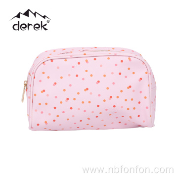 Cross print PU Twill makeup bag/Metal zipper makeup bag/Small pink polka dots waterproof printed makeup bag